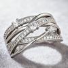 Huitan Multi-layer Cross Design Women Ring Luxury Engagement with Shiny CZ Fashion Female Accessories Party Chic Zircon Gift