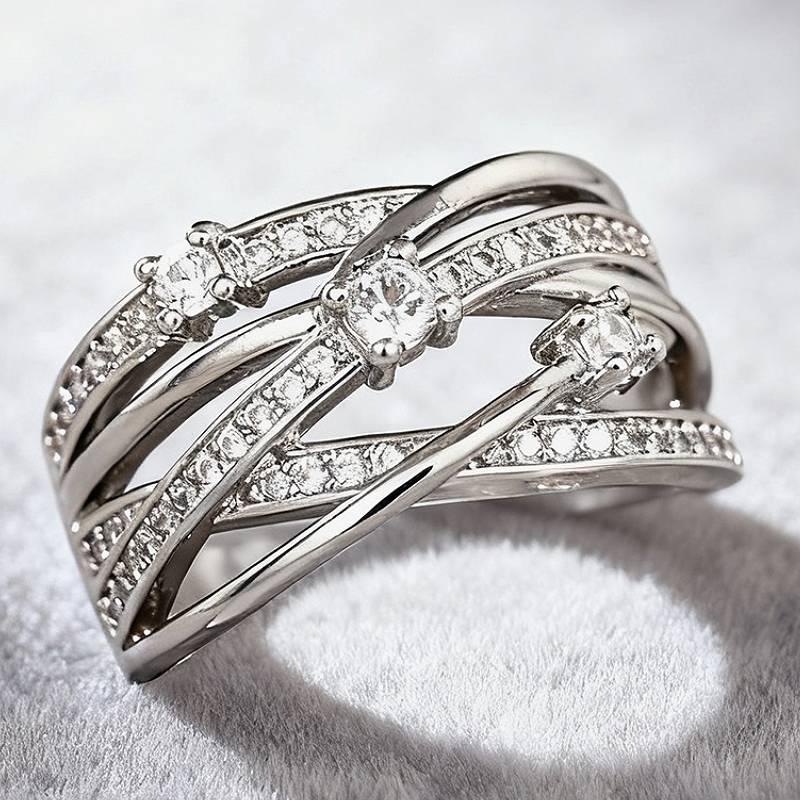 Huitan Multi-layer Cross Design Women Ring Luxury Engagement with Shiny CZ Fashion Female Accessories Party Chic Zircon Gift 7