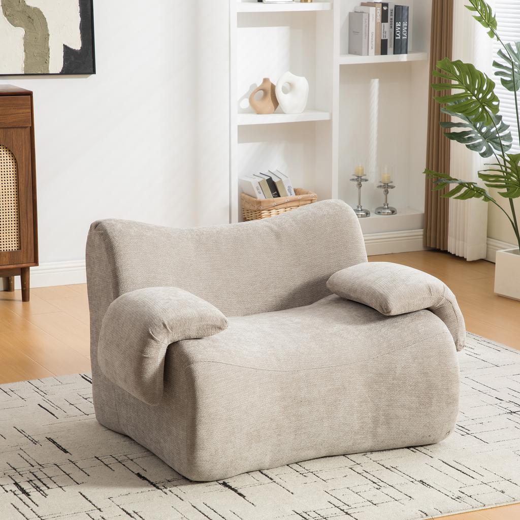 Modular compression sofa made of chenille fabric, filled with 30D high-elastic foam. Easy to move with non-slip bottom, ideal for living room. Gray