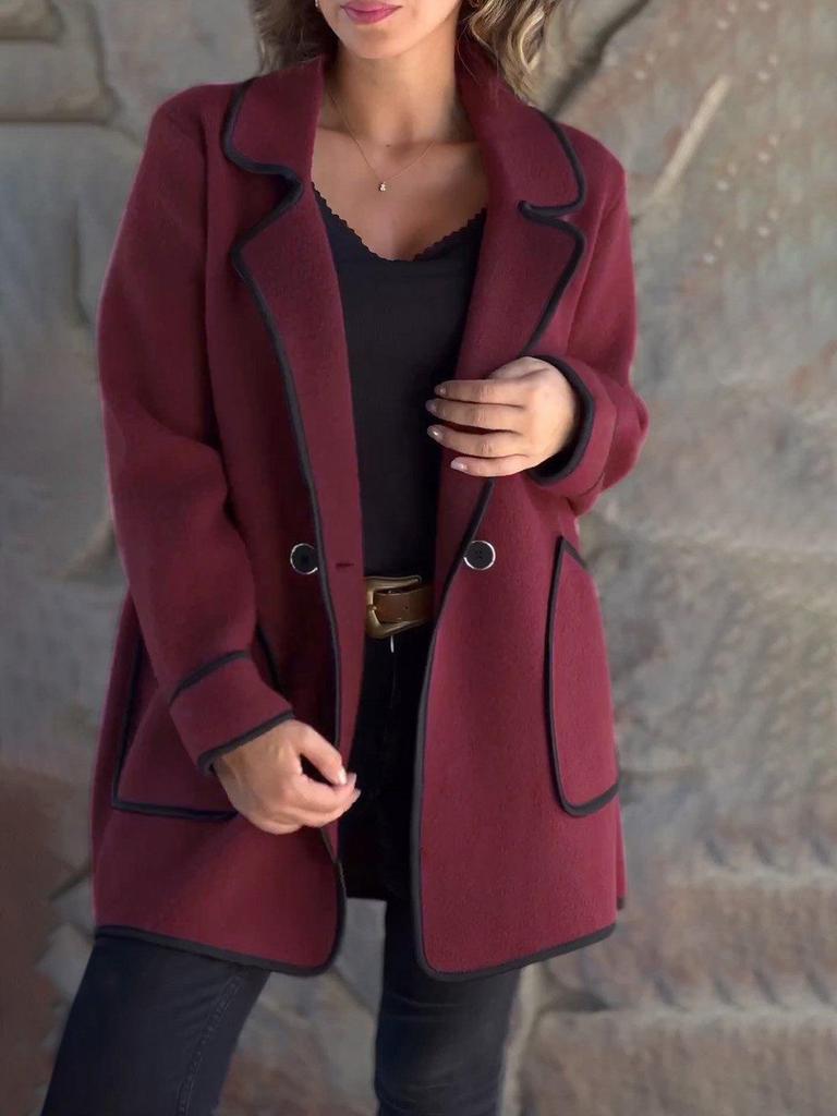 2024 Herbst/Winter Europäische & Amerikanische Mode Damen Doppelseitiger Wollmantel mit Anzugkragen