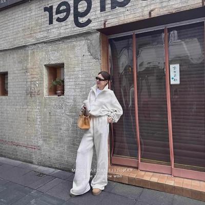 Women's Loose-Fit Casual Sports Suit: Autumn/Winter 2024 Short Jacket & Wide-Leg Pants Two-Piece