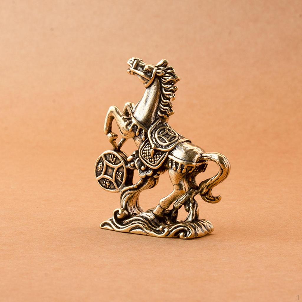Brass Horse Figurine Chinese Feng Shui Small Sculpture for Desk Living Room Home Office