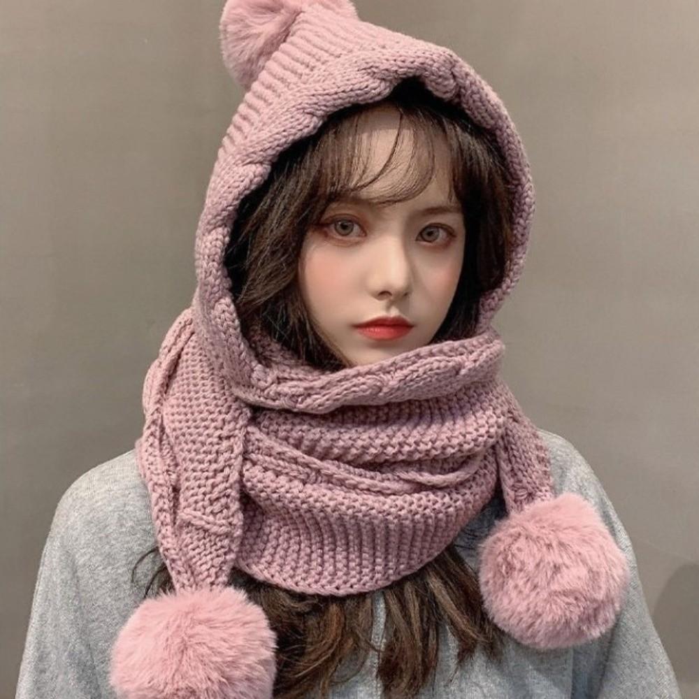 Twist Women Hooded Scarf Neck Warmer Neckerchief Cute Cycling Balaclavas Hat Women