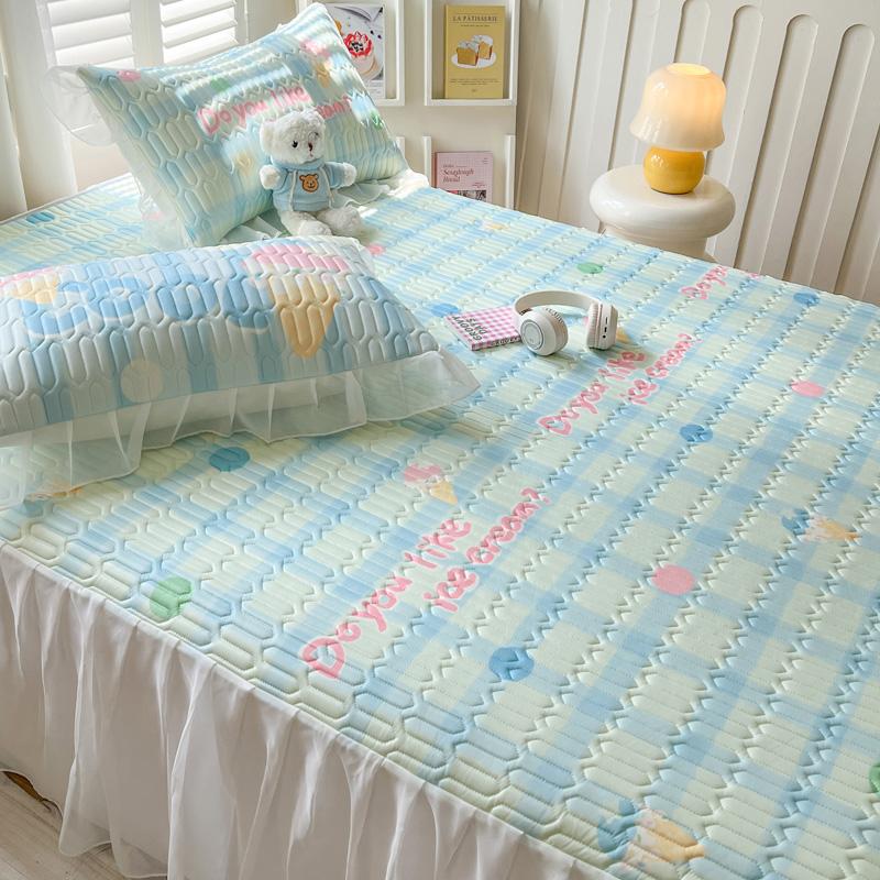 Sleep grid bed skirt style cool silk cooling mat three piece set