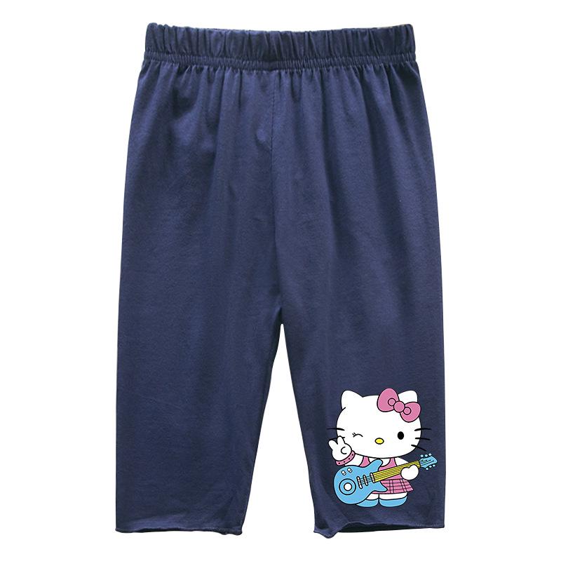 2022 Summer Girls' Cartoon Cat Print Capri Pants - Casual Fashion