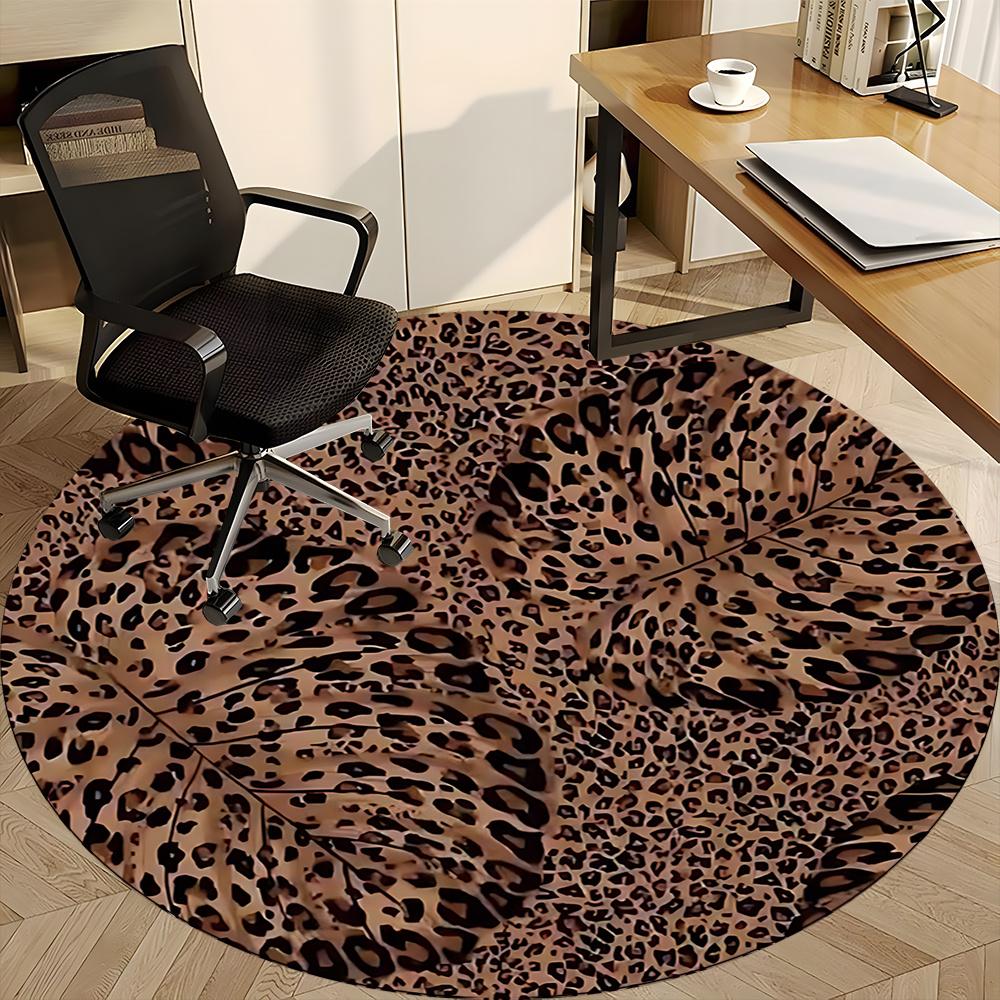 1pc Leopard Print Office Round Area Rug, Indoor Mat Suitable ForOffice, Under Office Chairs Bedroom Living Room Home Decor, Room Deco Q076