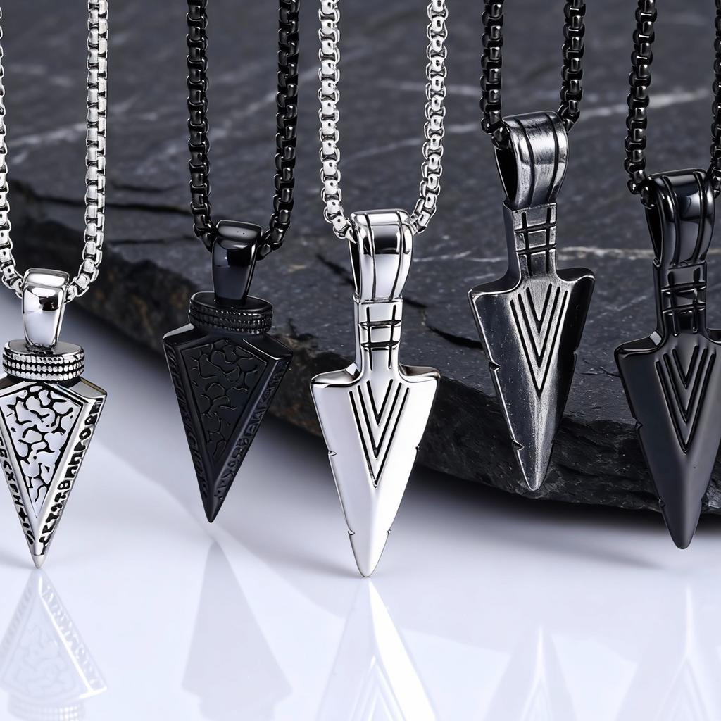Vintage Viking Spearhead Necklace Stainless Steel Triangular Arrow Pendant Talisman Jewelry Gift for Men