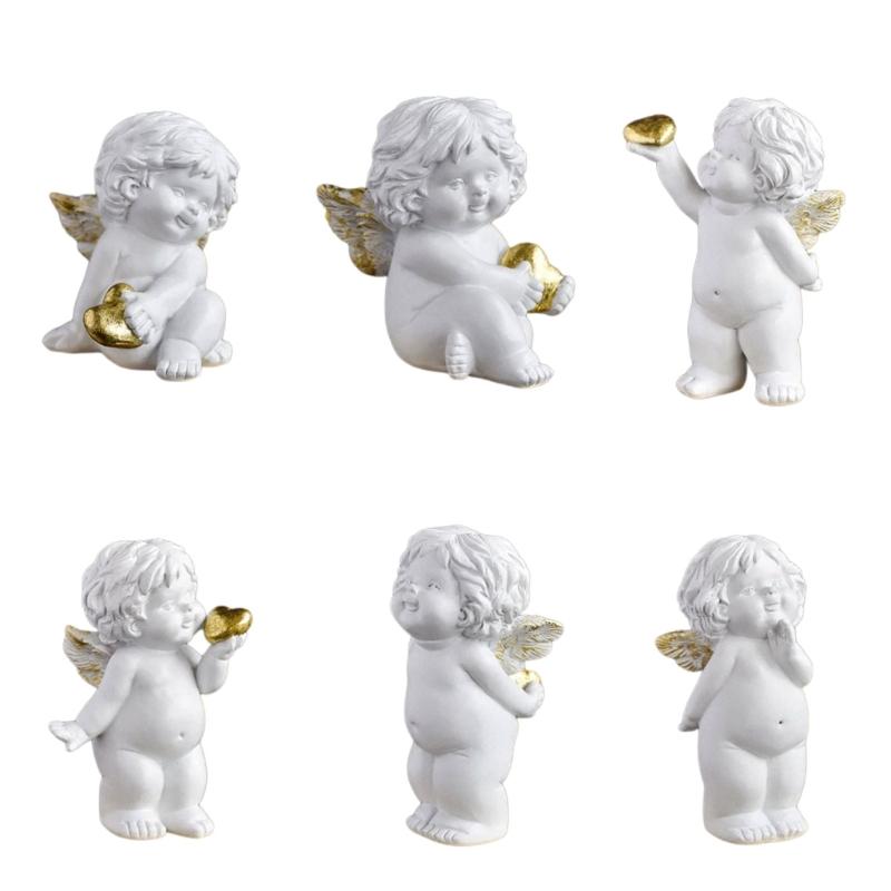 Romance Baby Little Angelic with Heart Desktop Figurine Resins Cherub Statue Sculpture Ornament for Valentines Gifting