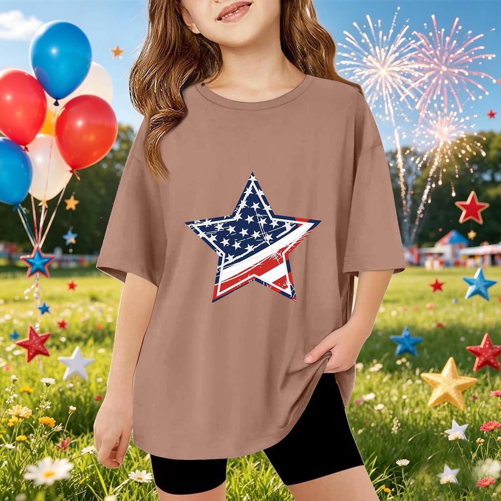 Kinder Kurzarm T-Shirt Sternenprint Oberteil Lässig Lockerer Schnitt Bequem Leicht Sommer T-Shirt für Jungen und Mädchen