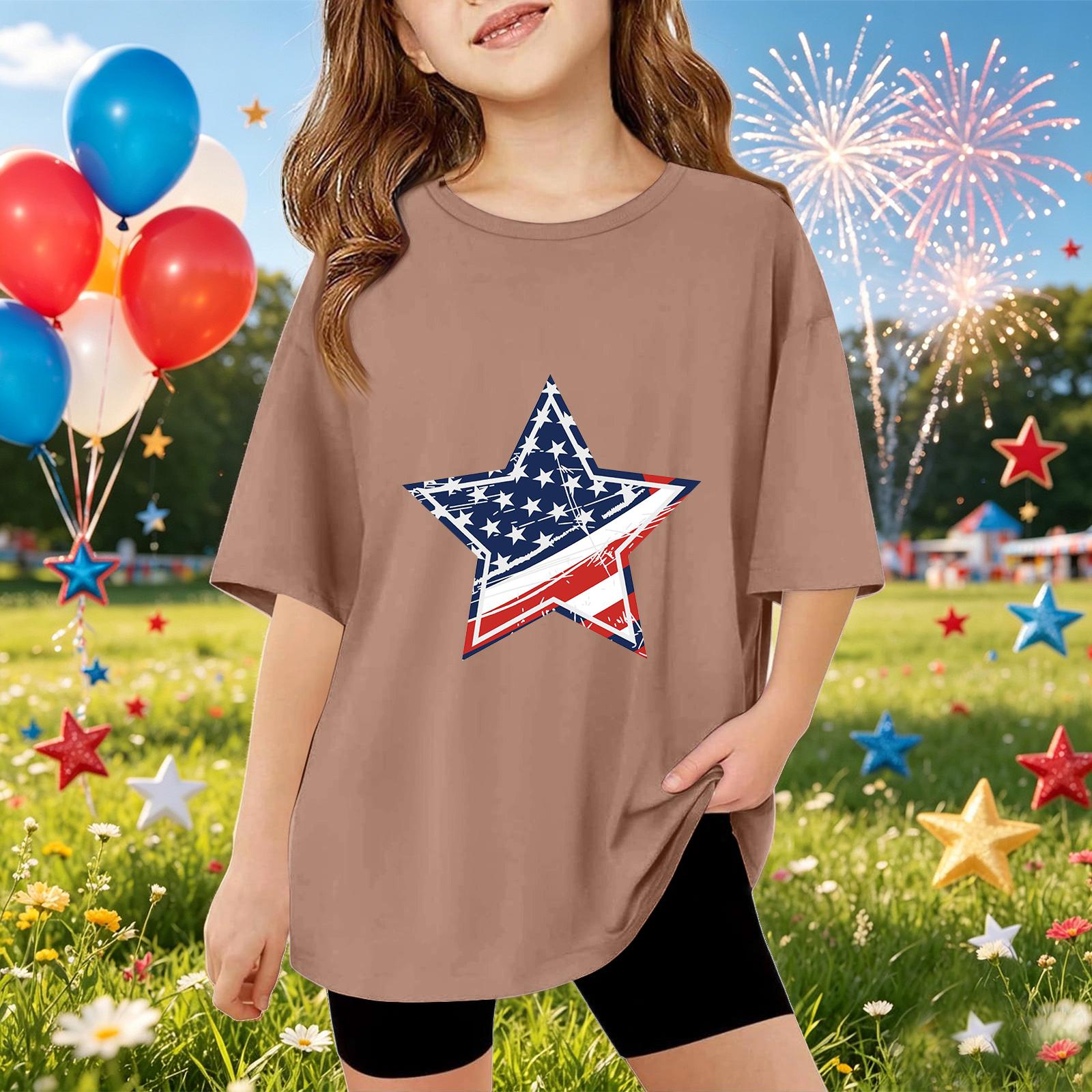 Kids Short Sleeve T Shirt Star Print Top Casual Loose Fit Comfortable Lightweight Summer Tee for Boys and Girls 110