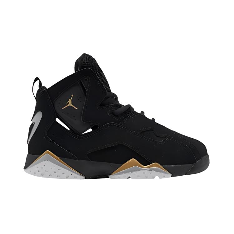 Jordan True Flight Comfortable Mid top Basketball Shoes Black Gold Children Aged 3 7 Years Old 343796-070