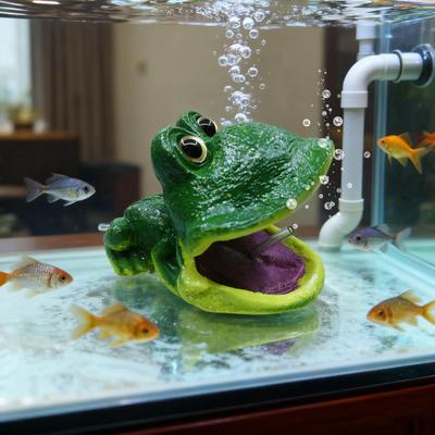Aquarium Frog Air Bubbler Resin Frog Air Stone with Oxygenation Function Fish Tank Decor Aerating Frog Ornament Supports Standard Air Pumps