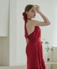 Belrma Red Linen Back-Open Ribbon Halterneck Dress