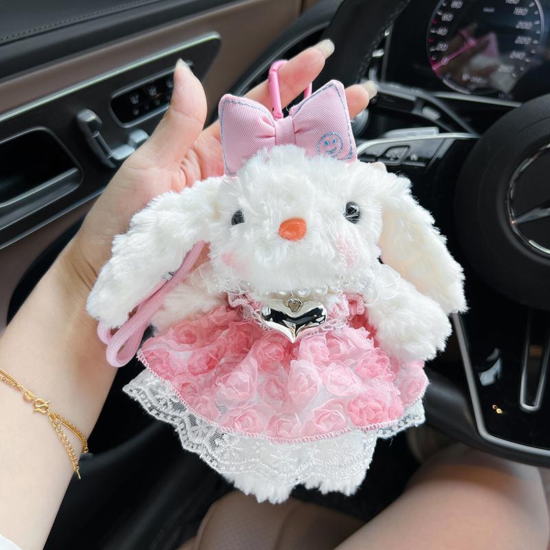 Sweet drooping ear rabbit plush bunny keychain cute cartoon dress rabbit bag pendant creative car keychain gift