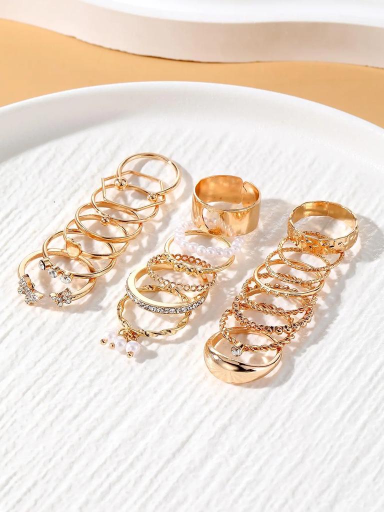 23 Pcs Vintage Heart Butterfly Rings Set For Women Fashion Silver Color Geometric Hollow Finger Ring Wedding Party Jewelry