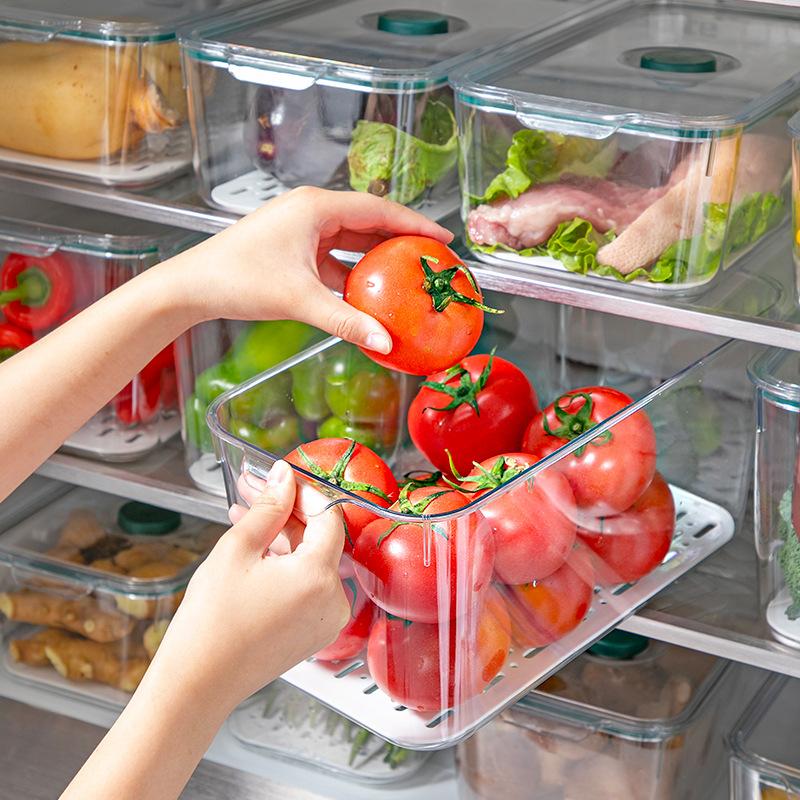 Multifunctional drain fresh-keeping box, refrigerator food freezing filter, storage box, fruit and vegetable sealed box with lid drain basket
