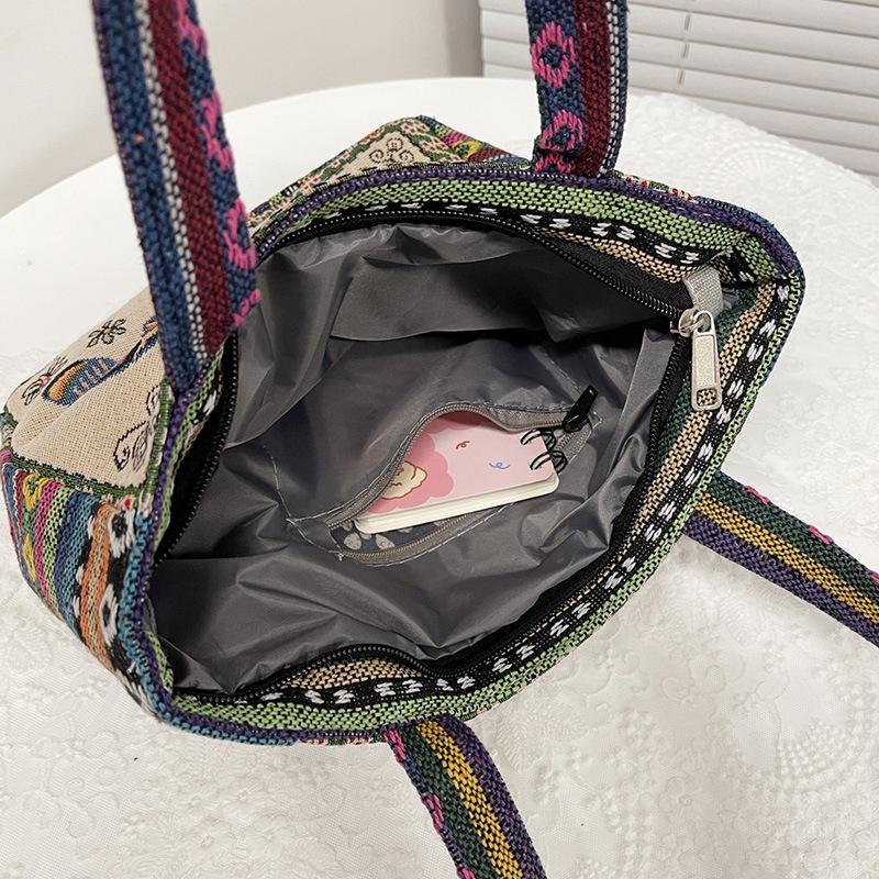 Embroidered canvas handbag women's handbag casual handbag lunch box bag small cloth bag