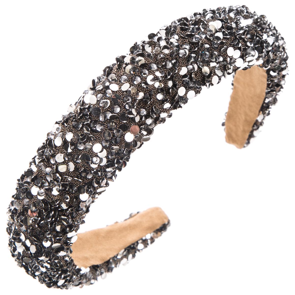 

Korean Sparkly Rhinestone High-Crown Headband for Women – Trendy Wide-Edge Hair Accessory сірий колір