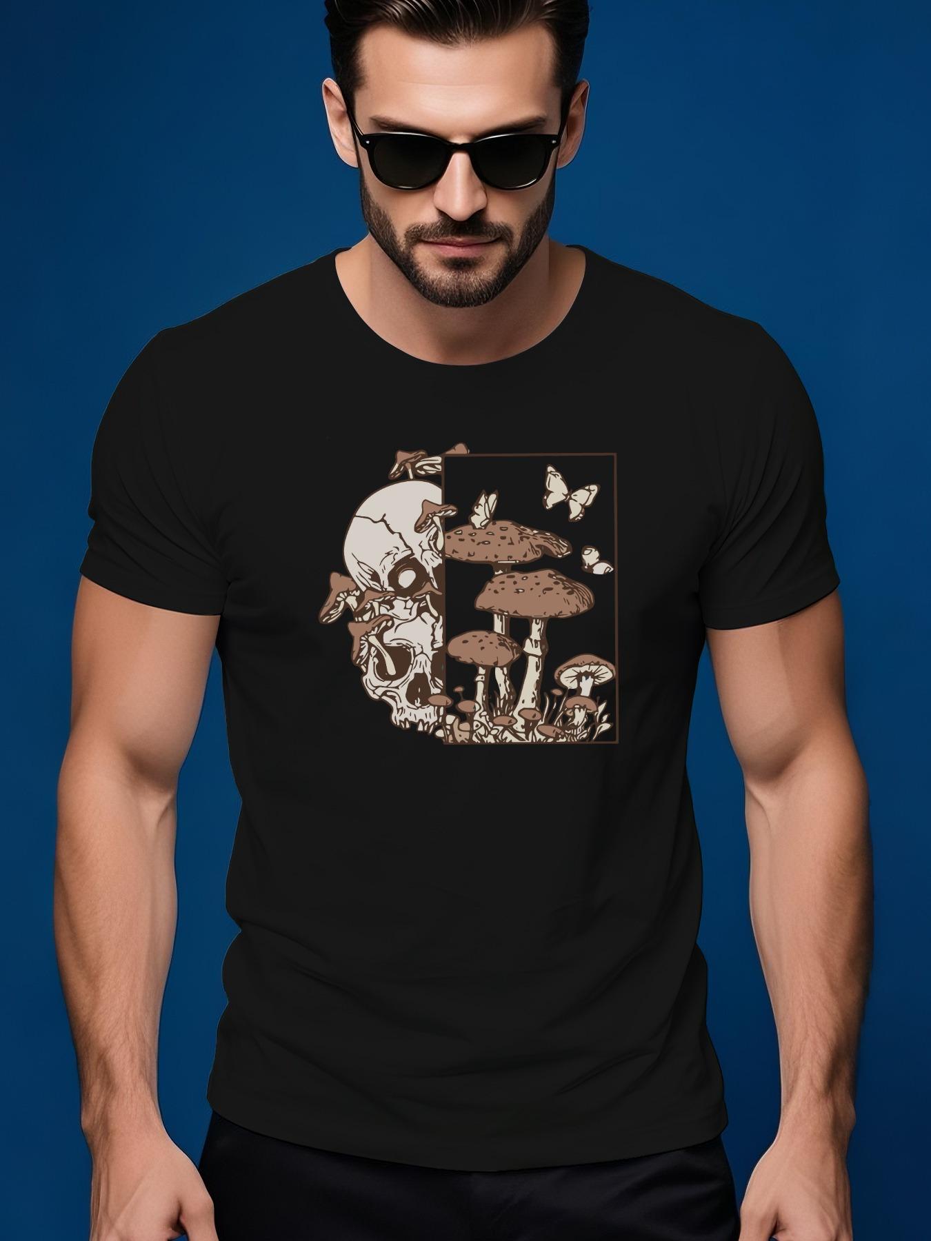 Summer Tshirt with Skeleton and Mushroom Graphic L