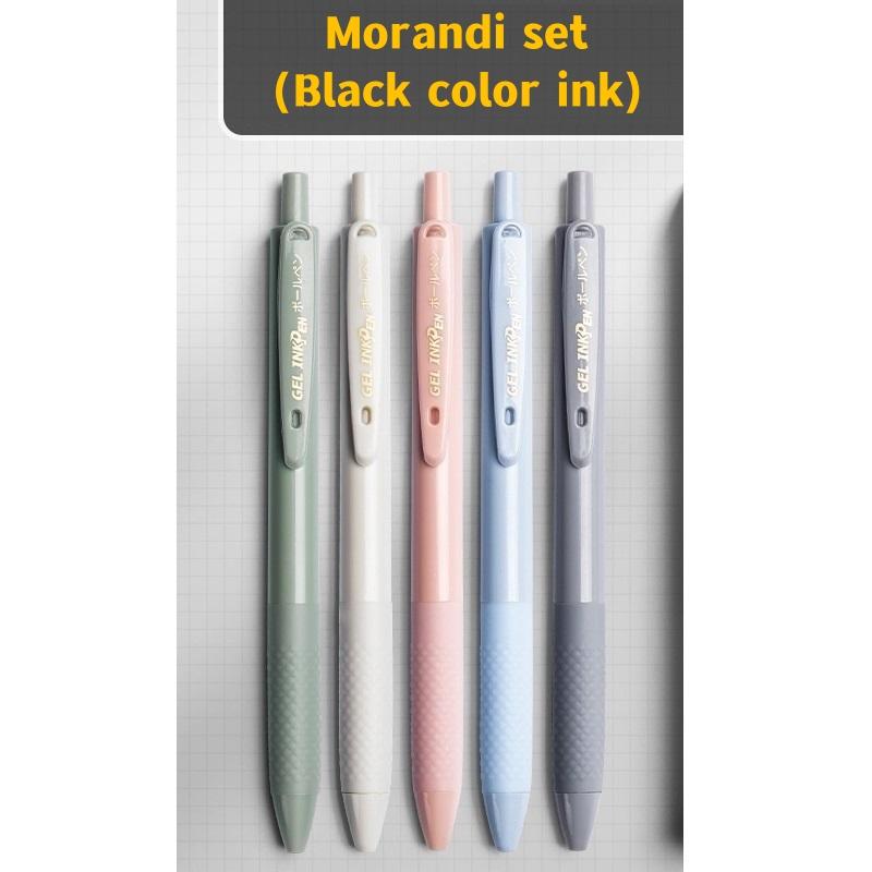 5pcs Durable Writing Gel Ink Pens Set Morandi White Transparent Barrel 0.5mm Ballpoint Black Ink
