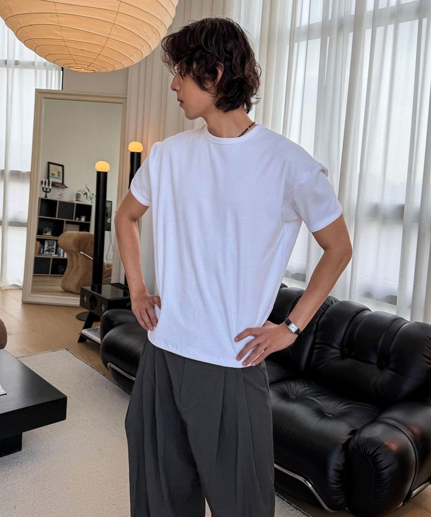 MOOD INSIDE Ribbed Muscle Round Half Tee_White Melange (B Type)