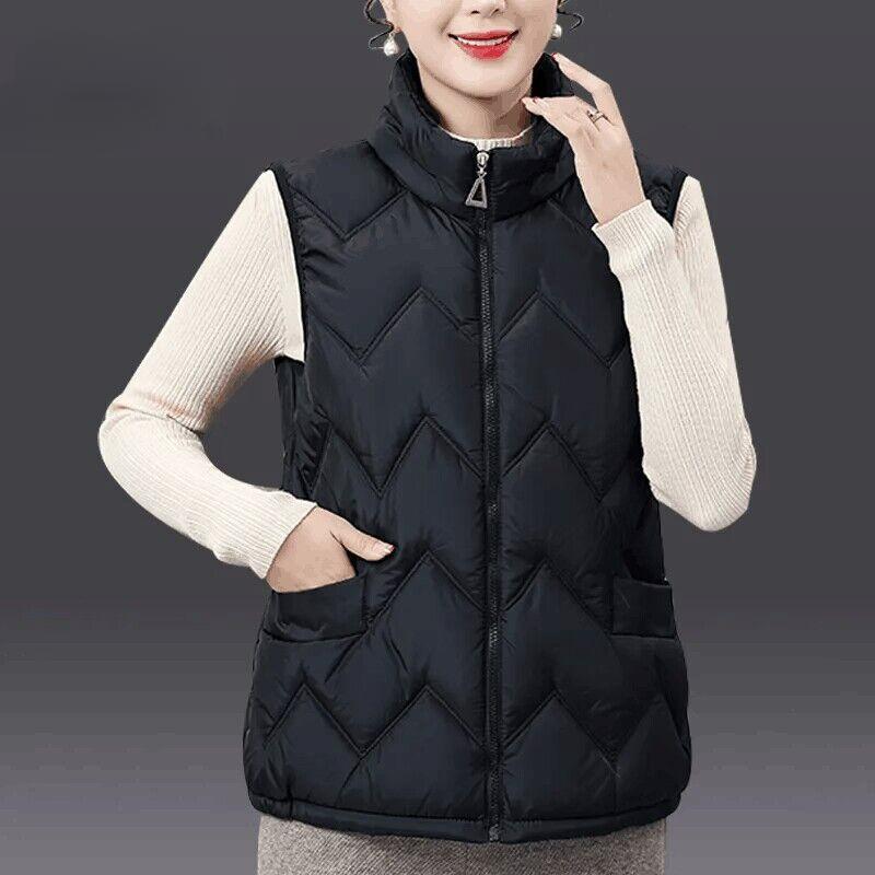 Down Cotton Vest Women's Short Autumn and Winter Western Style Cotton Waistcoat Plus Size Stand-up Collar Vest Mother's Jacket