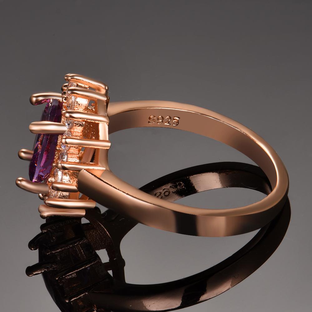 Rosegull Ametyst Ringer for Kvinner Elegant Lilla Smykker Ring Hot Sale Romantisk Bryllupsforlovelse Bursdagsgaver Engros