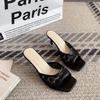 Plus-Size Cross-Strap High Heel Sandals - Women's French Style Open-Toe, Trendy 2026 Summer Chunky Heel Slippers