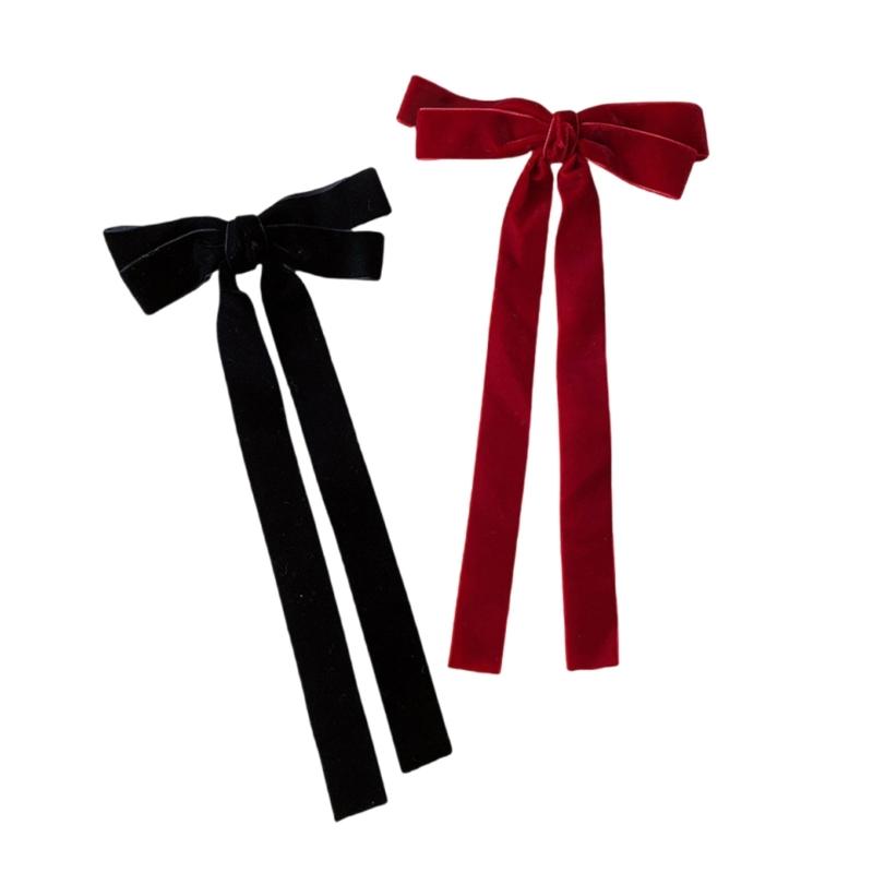 Long Ribbon Bowknot Velveted Hair Clip for Women and Girl Large Barrettes Ponytail Holder for Various Hair Styling Clip