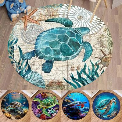 Soft Round Area Rugs Indoor Mats Sea Turtle Ocean Animal Nautical Map Unique Carpet for Living Room Bedroom Woman Yoga Mat Home