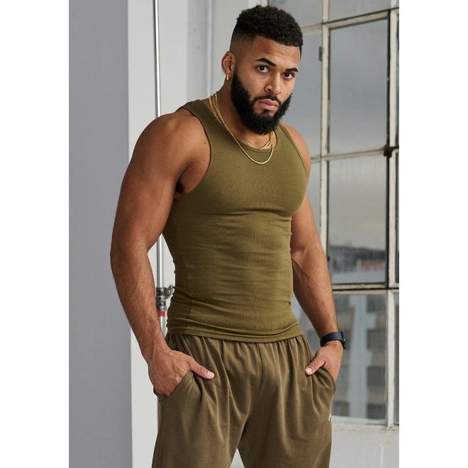 

Summer Knitted Ice Silk Ribbed I-back Vest Casual Slim-fitting Fitness Sports Men s Tank Tops L армія зелений колір