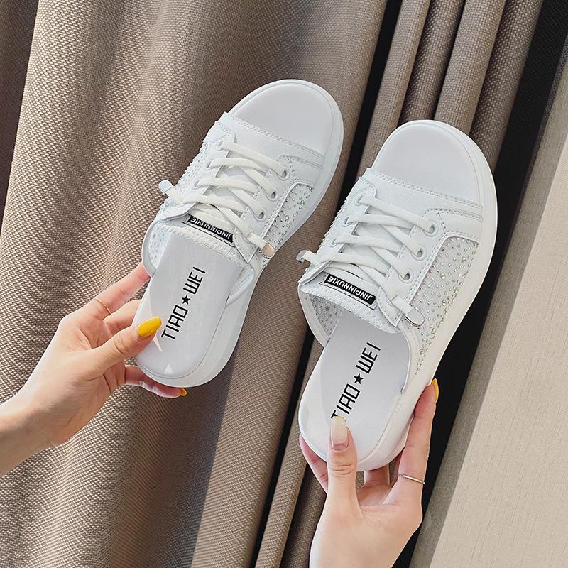 Summer slippers women's new large size flat-bottomed rhinestones casual lazy cute wind flat heel light