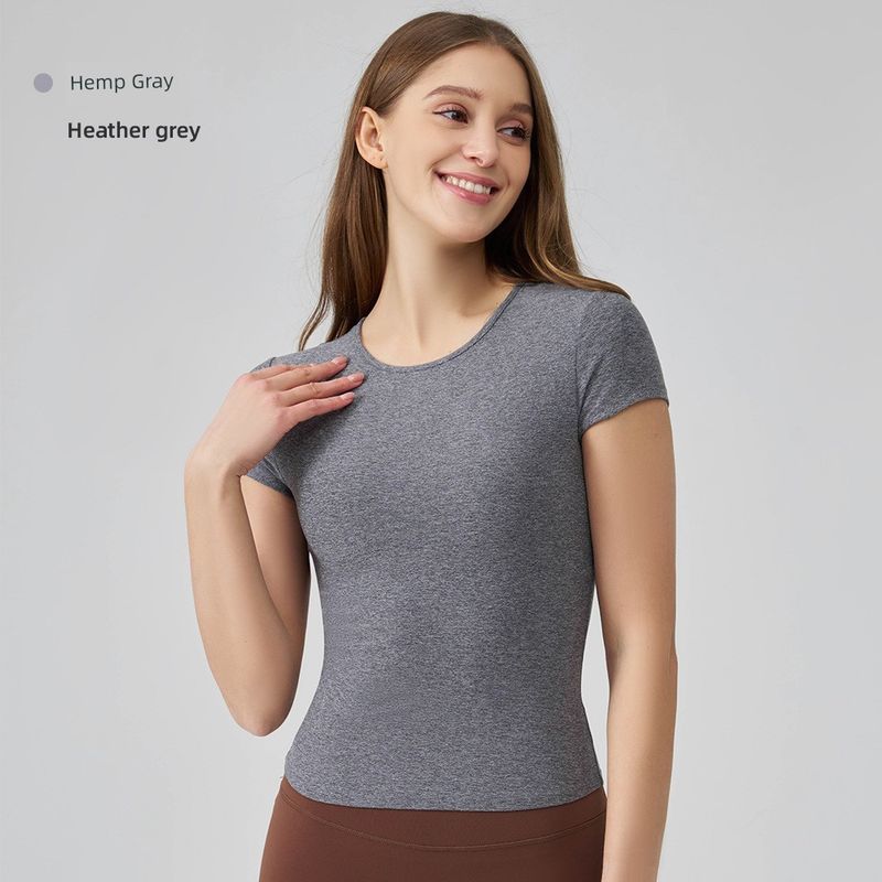 

New Nude Feel Yoga Top Short sleeve Women Summer Running Sports T-shirt Slimming High-Grade Quick-Drying Fitness Hemp Gray (cationic fabric) 4/S