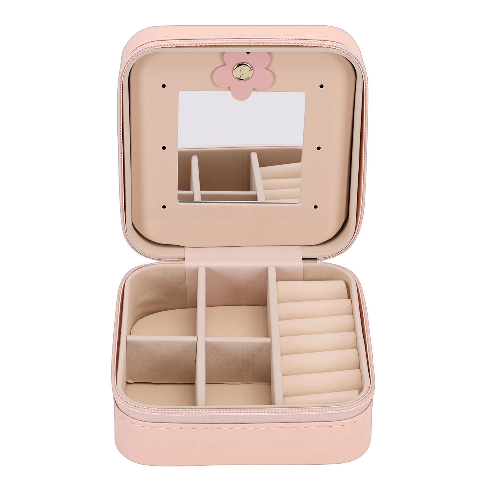 

Portable Jewelry Box PU Leather Travel Jewelry Organizer Storage Case with Mirror Velvet Lining for Women
