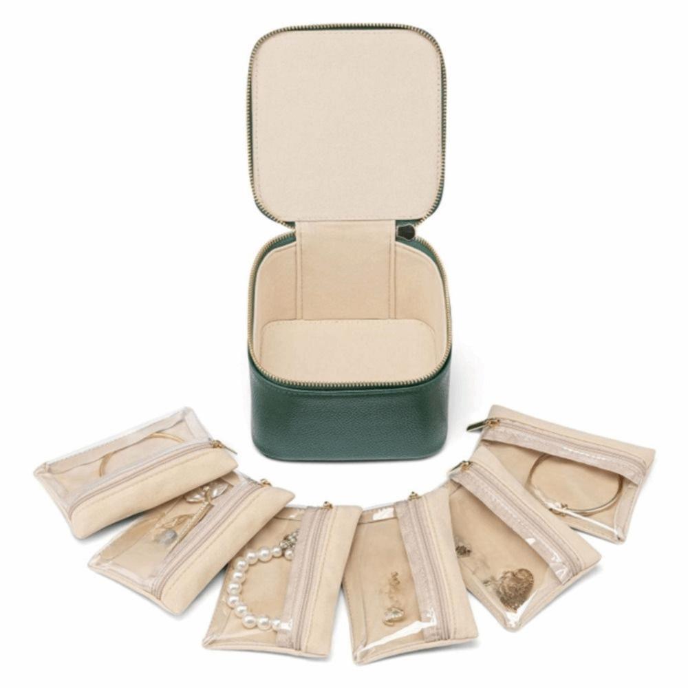 Large Capacity Jewelry Box PU Leather Zippered Pockets Jewelry Display Box with Small Pouches Multi-function