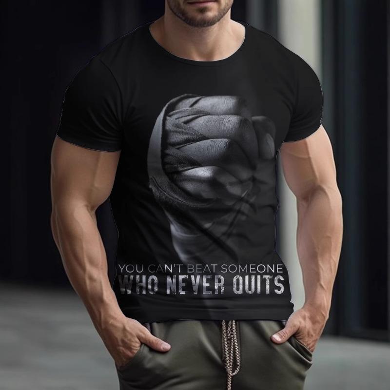 Men's Fitness T-shirt Boxing Gloves Printed Summer Boxing Collar Short Sleeved Tight Top