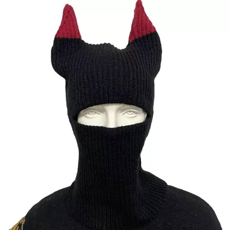 Cozy And Stylish Knitted Beanie Hat With Horns For Halloween Fun And Winter Warmth