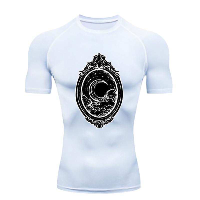 Moon and Clouds  Men's Sports T-shirt Training Fitness Compression Workout T-Shirt Rashgard Tops Men's Fitness T-Shirt