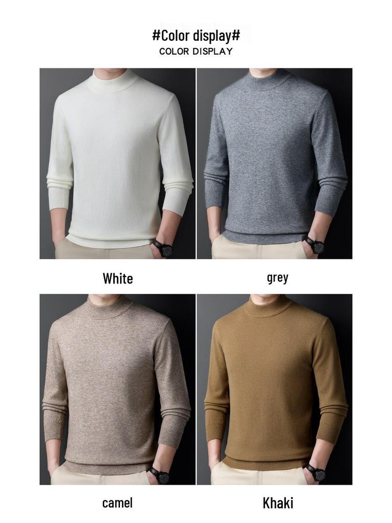 Men's Heavyweight 450g Wool Sweater: Autumn/Winter Casual Half-High Neck Knit Pullover