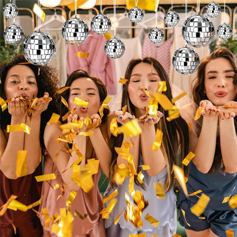 2025 Trend 24 Pcs Mirror Disco Ball Hanging, Glass Disco Ball Decor, Disco Party Decorations, For Holiday Party Decor With Rope