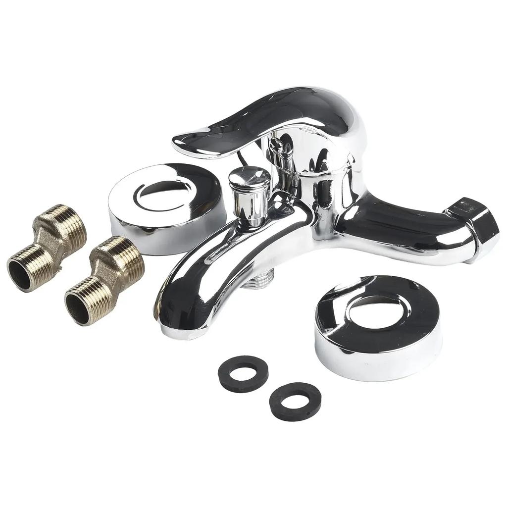 Bathtub Bathroom Basin Faucets Mixing Valve Triple Wall Mounted Zinc Alloy Accessories Dual Spout Fittings Modern Set