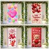 Valentines Day Theme Door Cover Backdrop Supplies Cupid Bear Love Heart Background Balloon Party Decoration Photography Props