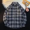 Men's Hong Kong-Style Plaid Velvet-Lined Long-Sleeve Shirt - Trendy Japanese-Inspired Autumn/Winter Jacket