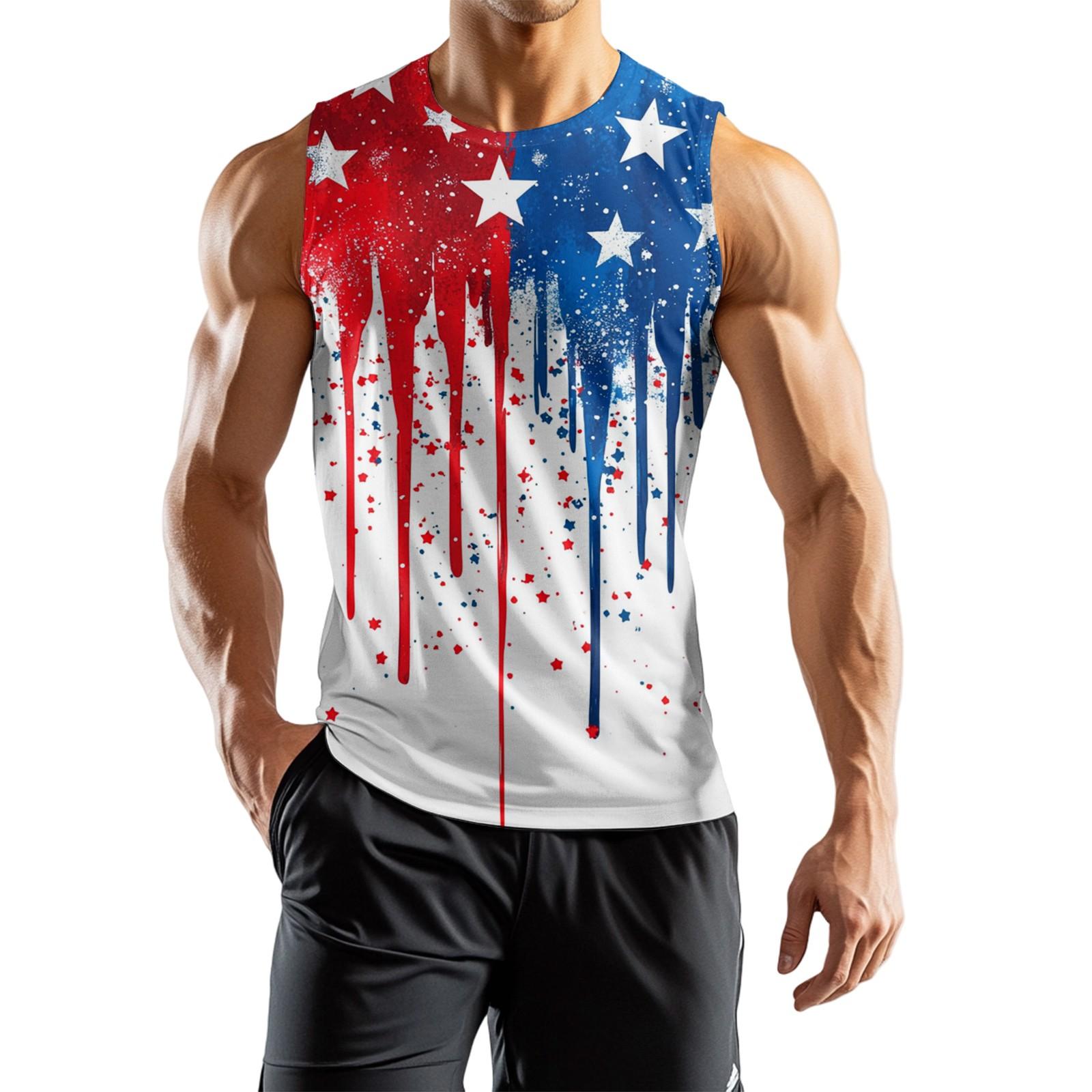 

Men s Athleisure Independence Day Printed Sleeveless Vest XL білий