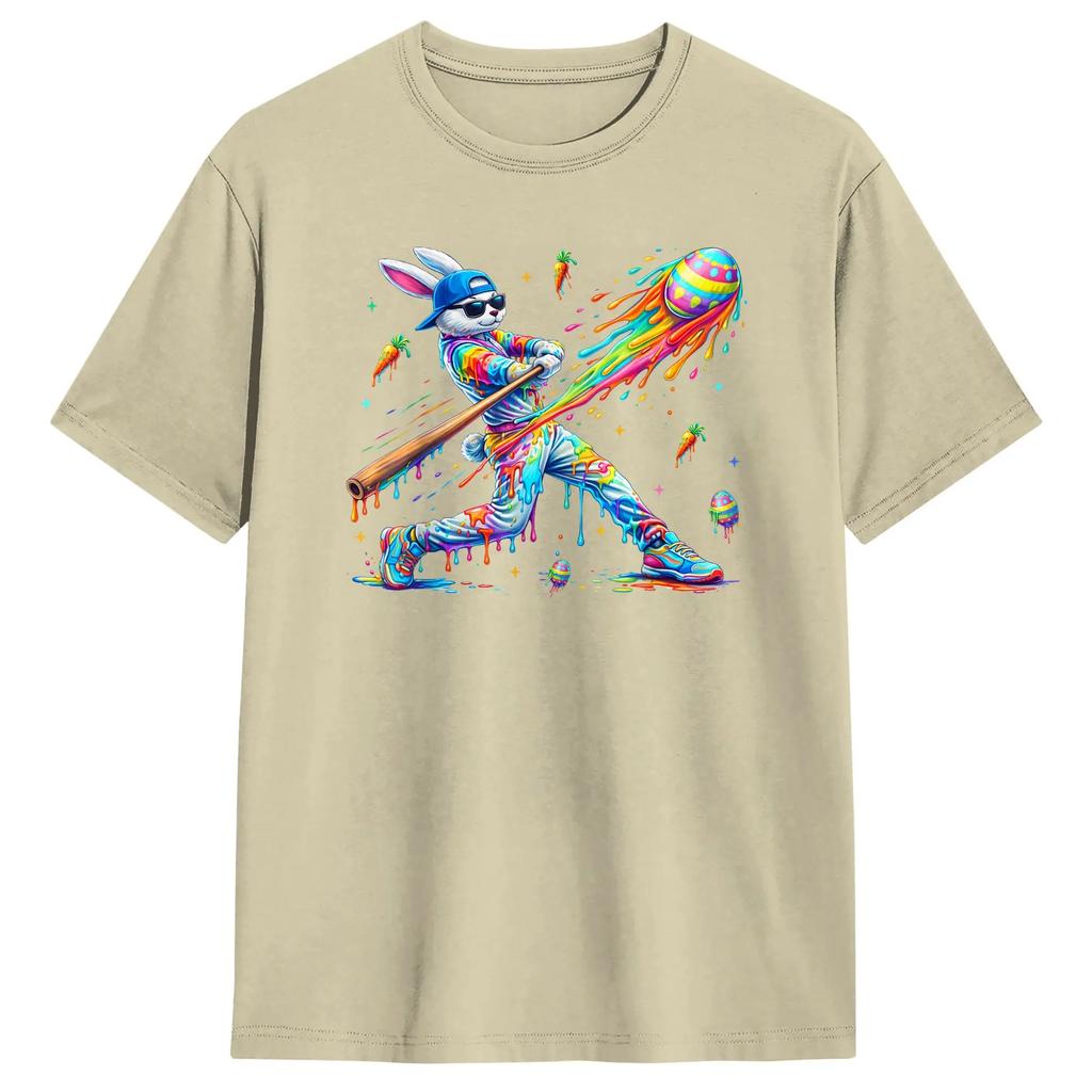 Funny Dripping Drip Rabbit Bunny Baseball Easter T-Shirts Men Leisure Cotton Tees Crew Neck Short Sleeve T Shirts Birthday Gift