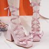 Sweet Cross Strap Ballet Style High Heels Women Spring Autumn Women Shoes Elegant Square Toe Satin Lolita Pumps Single Shoes