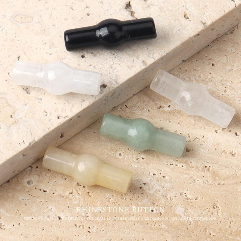2pcs Natural Green Dongling Jade Bamboo Buttons, National Style Cheongsam Hanfu Vest Buttons, Chinese Jacket Cardigan Buttons