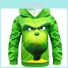 Festive Grinch Pattern Hoodie Kids Sweatshirt Pullover For How The Grinch Stole Christmas Fans