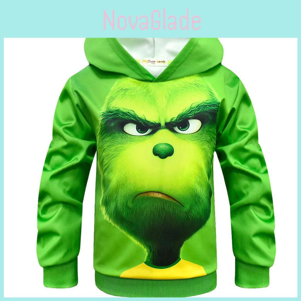 Festive Grinch Pattern Hoodie Kids Sweatshirt Pullover For How The Grinch Stole Christmas Fans