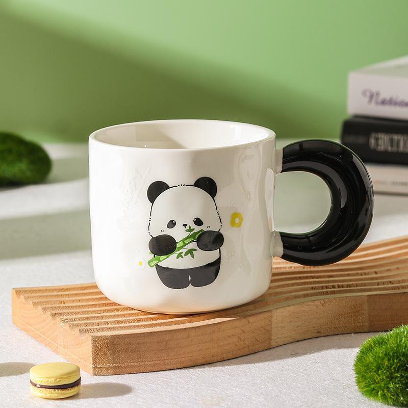 High Value Panda Cup Large Capacity Ceramic Mug with Lid Spoon Couple Home Drinking Water Cup Girls Coffee Cup